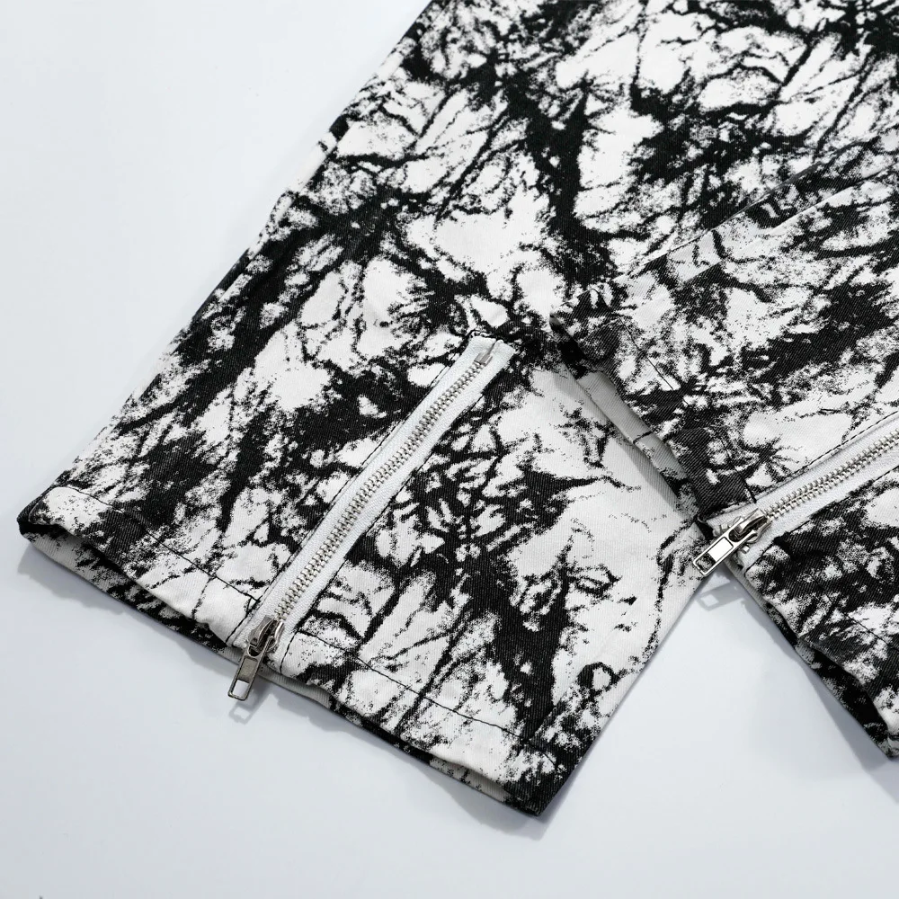 2021 Vibe Style Ankle Zipper Tie Dye Harajuku Men Slim Jeans Trousers Hip Hop Vintage Denim Pants Dark Streetwear Pantaloni Uomo