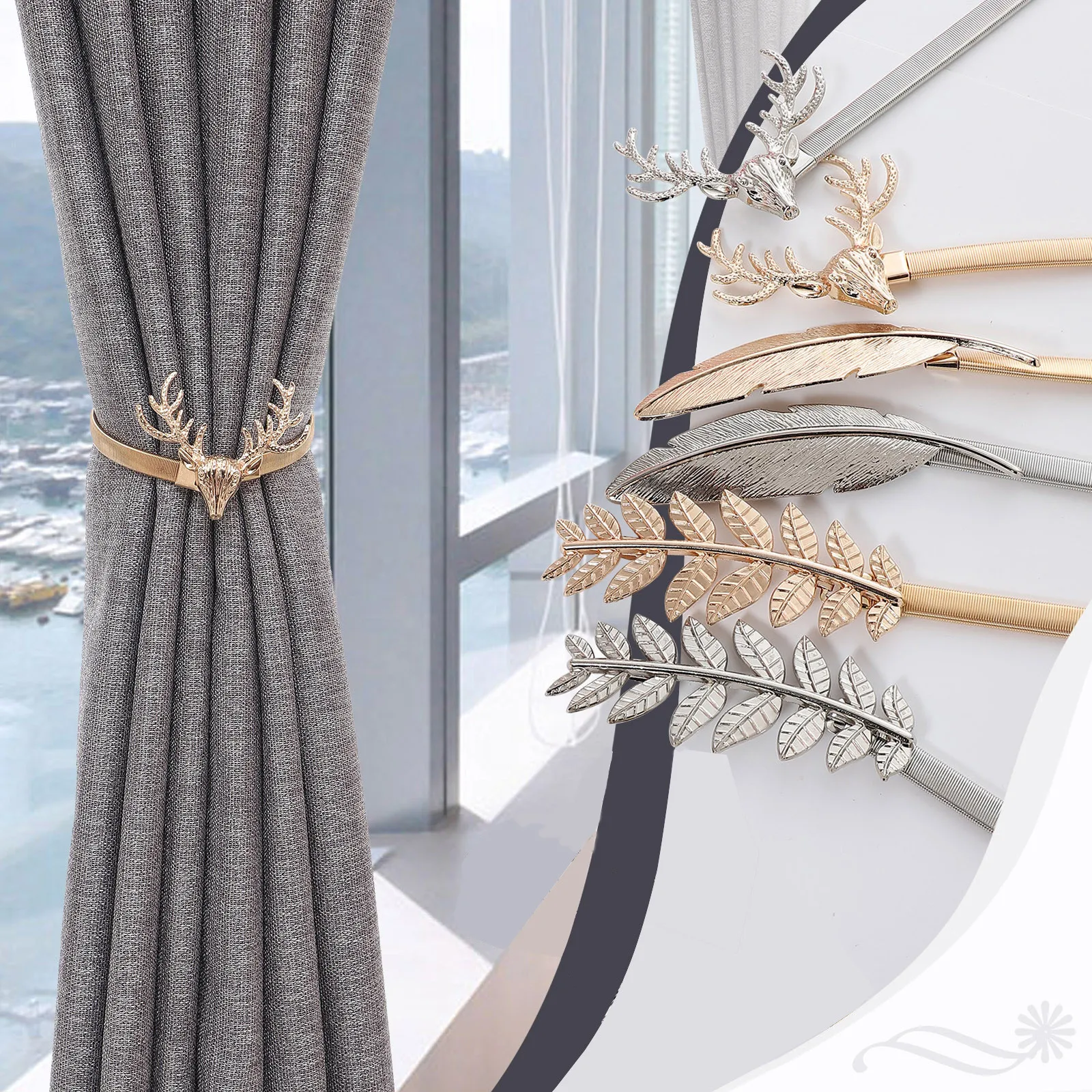 Золотистые и Серебристые застежки для штор в форме лося Аксессуары на окно