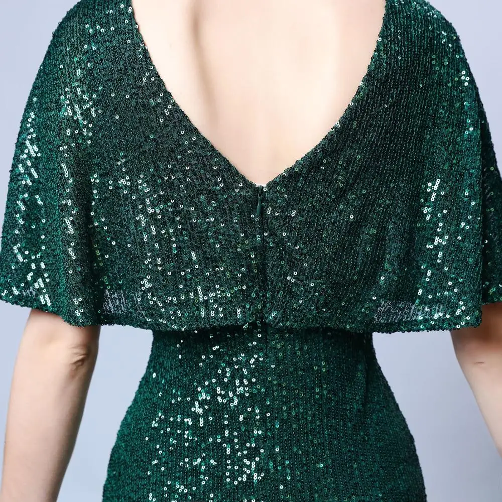 

Elovegirl V Neck Short Sleeve Sequin Maxi Dress Floor Length Stretchy Bodycon Party Dress Elegant Dress Female Autumn