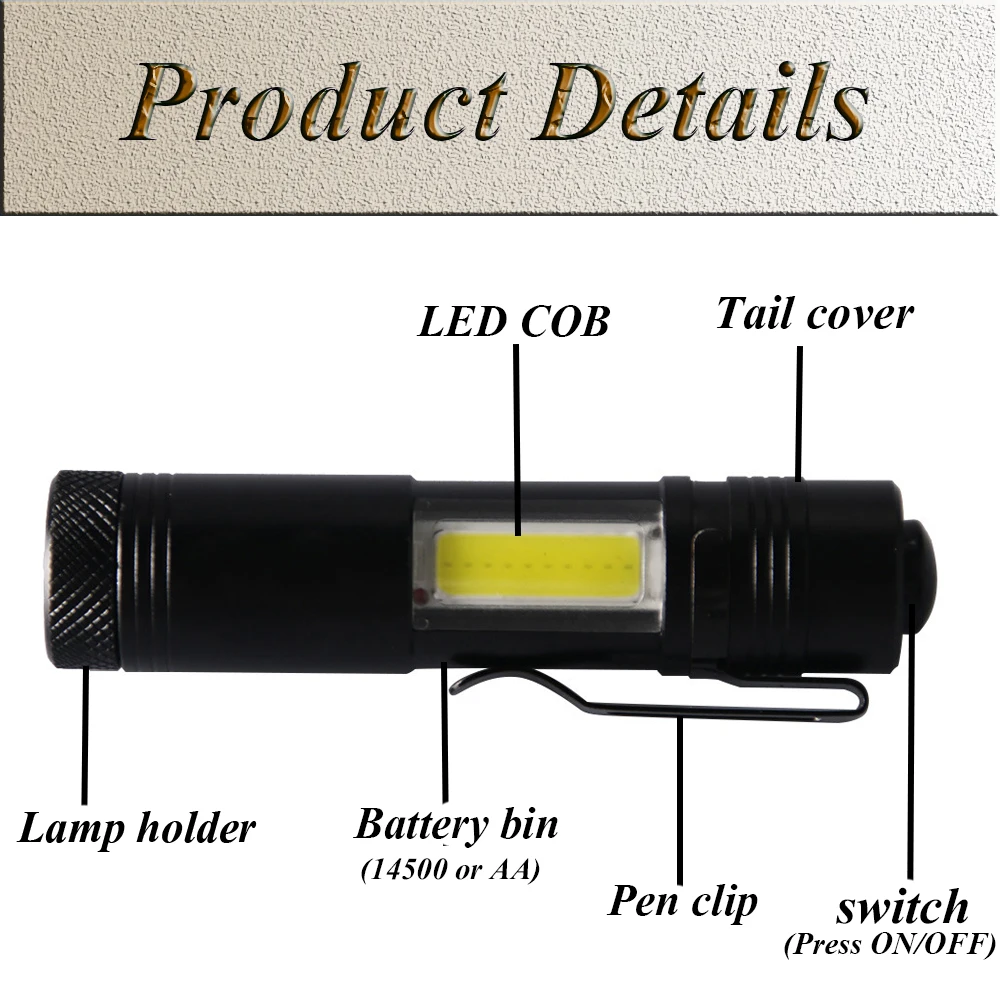 MINIC LED Q5 COB Flashlight Waterproof Torch Portable Lantern 4 Modes Bulbs Shock Resistant Aluminum Camping Light | Лампы и освещение