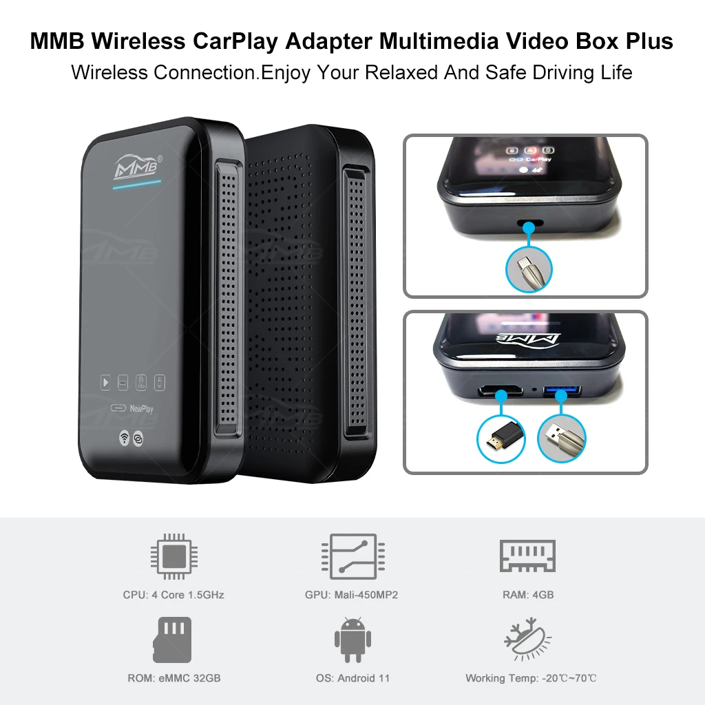 MMB Plus Android 11 Ai Box потоковая коробка беспроводной Carplay донгл Автомобильные ТВ видео