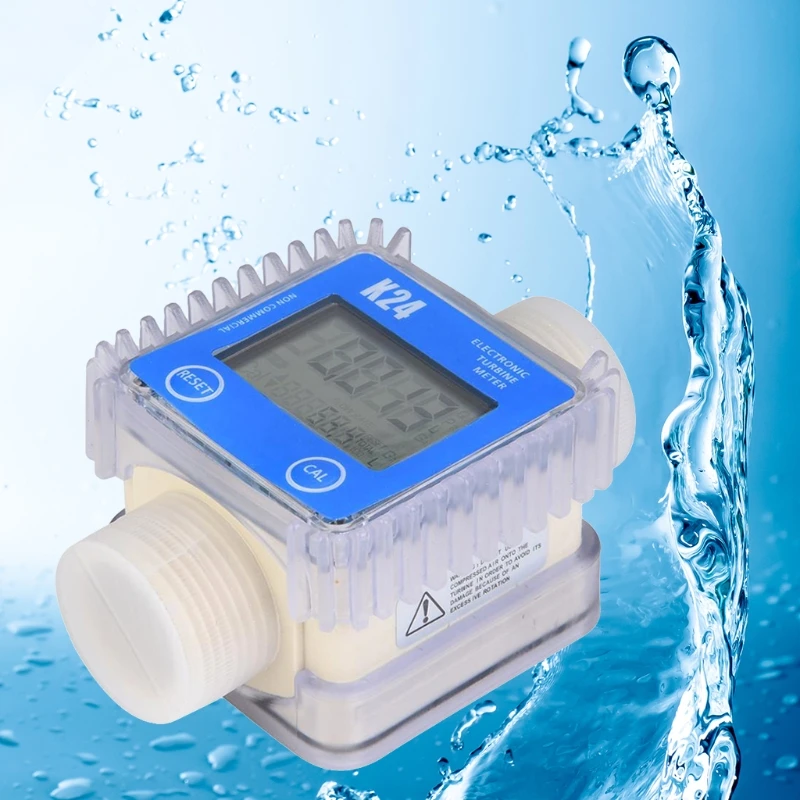 

K24 Digital LCD Flow Meter Turbine Fuel Flow Tester for Chemicals Liquid Water Blue P15F