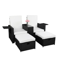 lover sofa 5pcs set include 2 single sofas 2 footstools 1 coffee table pe rattan iron frame black cane white matus stock