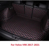full set waterproof car trunk mat for volvo v90 2017 2021 auto parts tail boot tray liner custom fit cargo rear pad cover