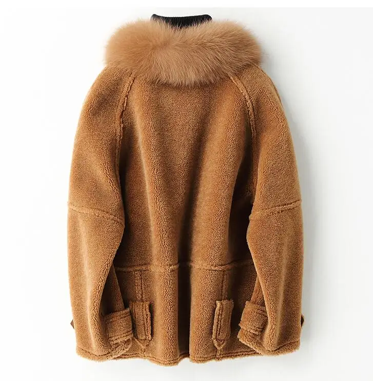 Real Fur Coat Fox Fur Collar Wool Jacket Autumn Winter Coat Women Clothes Korean Vintage Sheep Shearling Women Tops ZT3495