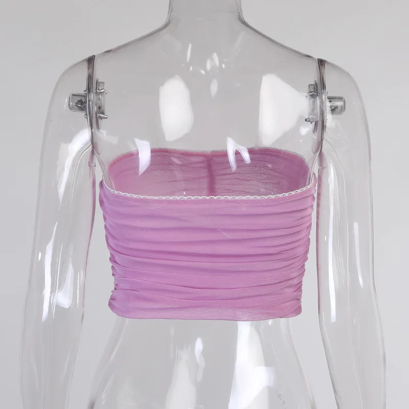 

Y2K EGIRL 2000s Aesthetics Ruched Mesh Crop Tops Y2K Fashion Strapless Bow Sexy Tank Tops Sleeveless Clubwear Summer Vest 2021