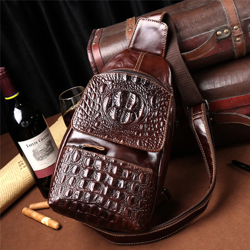 

Luxury Crocodile Genuine Leather Men's chest bag messenger Leather Travel chest backpack for Work Man Designers 2020