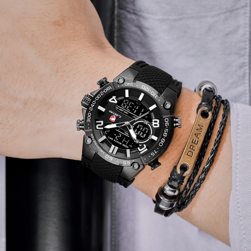 Мужские спортивные часы CHEETAH черные в стиле милитари с подсветкой 2019|Кварцевые