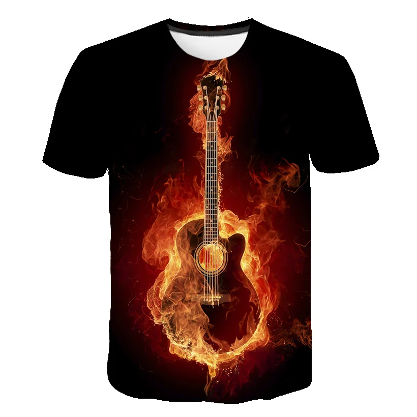 

Funny 3D Da Vinci Guitar Men's T-shirt Rock Band Retro Graphic Music Novelty Clothing Summer Round Neck Short Sleeve Children's