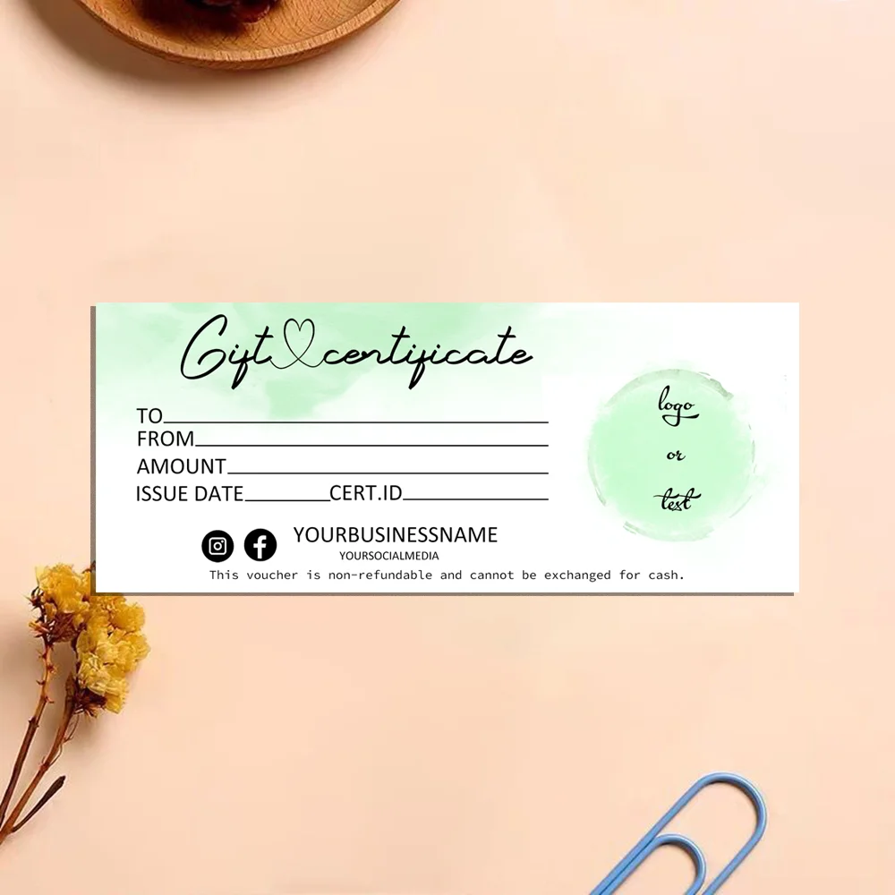 Фото Подарочная сертификат с логотипом ADD Your LOGO, Подарочный сертификат персикового коралла, Современная подарочная карта из розового золота, Подарочный сертификат с добавлением логотипа в социальных сетях №2