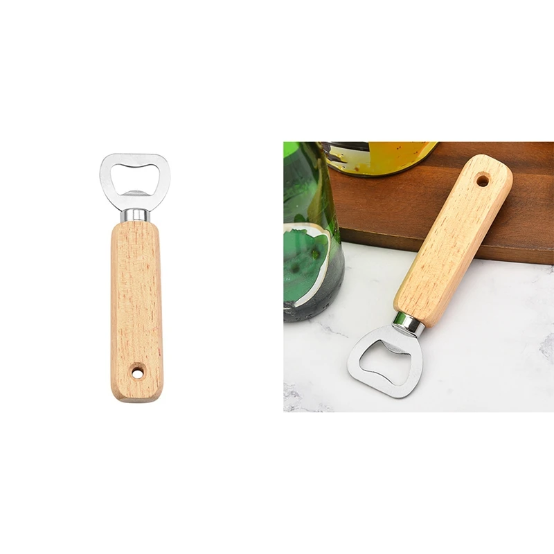

Wooden Handle Handheld Bartender Bottle Opener Wine Beer Soda Glass Cap Opener Kitchen Bar Tools Creative Hole Design