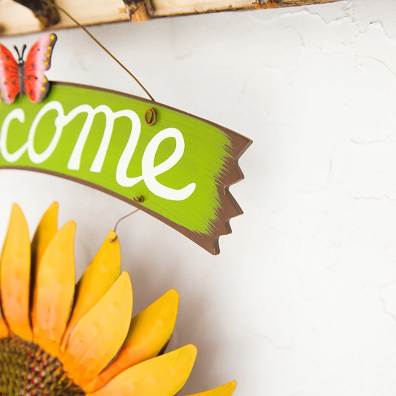 

Garden Welcomeing Signs Metal Hanging Yard Art Decorative Outdoor Garden Signs Sunflower Outside Hand-Painted Decor