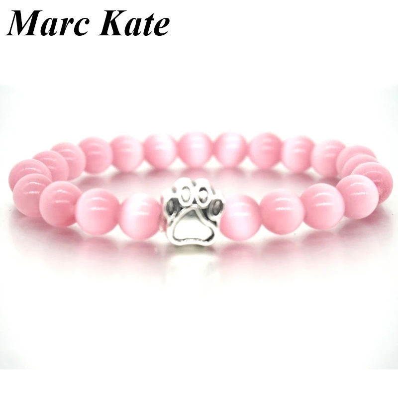 4 цвета 8 мм опал кошачий глаз камень бусы браслет любовь собака кошка с лапой