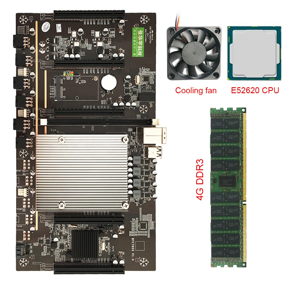 

BTC-X79 Multi-Graphics Motherboard Kit 8GB DDR3 RAM 60mm Pitch E52620 CPU Cooling Fan In-Line 5 Card Graphics 4G/8G