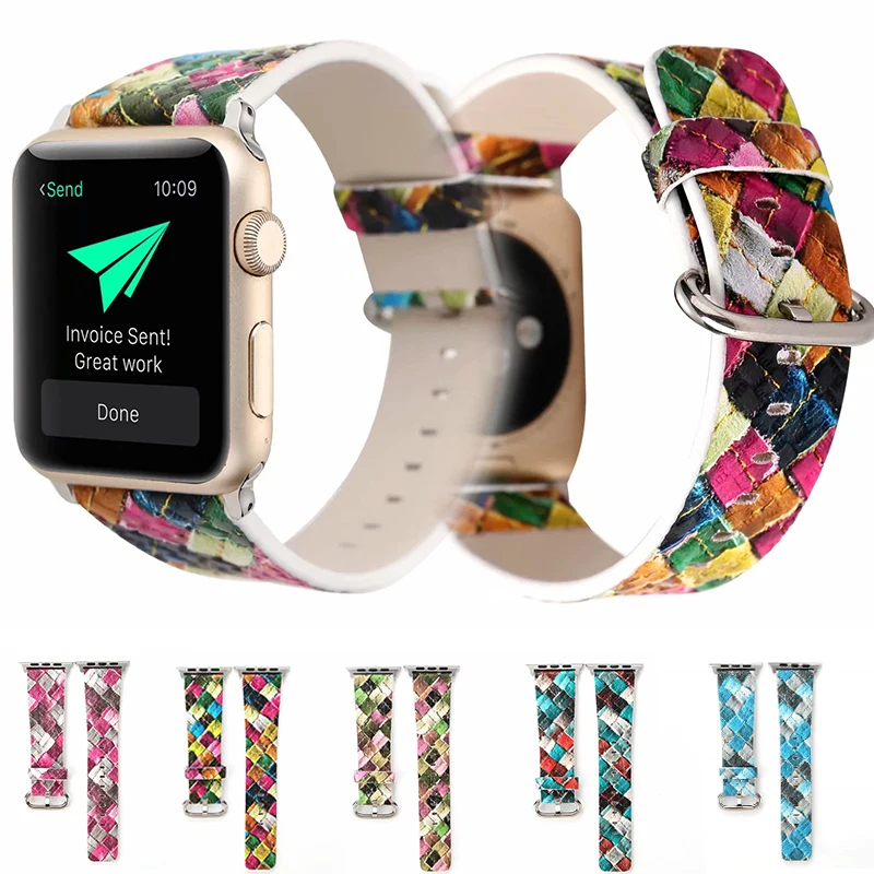 Шорты с узором Летние штаны Кожаный ремешок для наручных часов Apple Watch версии 5 4 3