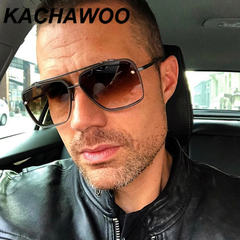 Мужские и женские Квадратные Солнцезащитные очки Kachawoo коричневые золотистые
