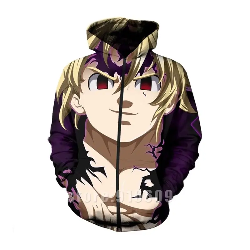 Толстовка мужская с длинным рукавом свитшот 3D принтом аниме худи на молнии в