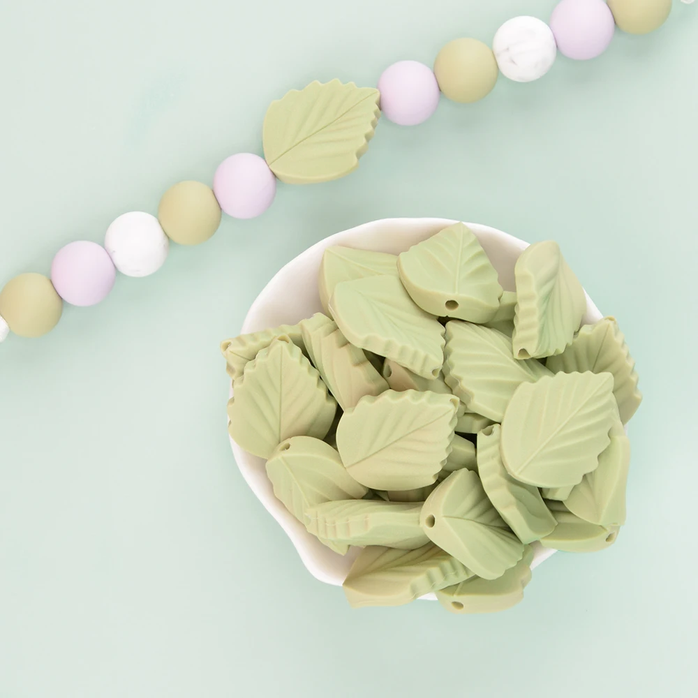 LOFCA-Cuentas de hoja de silicona para collar, cuentas de hojas org&aacute;nicas masticables suaves sin BPA, mu&ntilde;eco de nieve, juguetes de dentici&oacute;n para beb&eacute;, cadena DIY, 5/10 Uds.-2