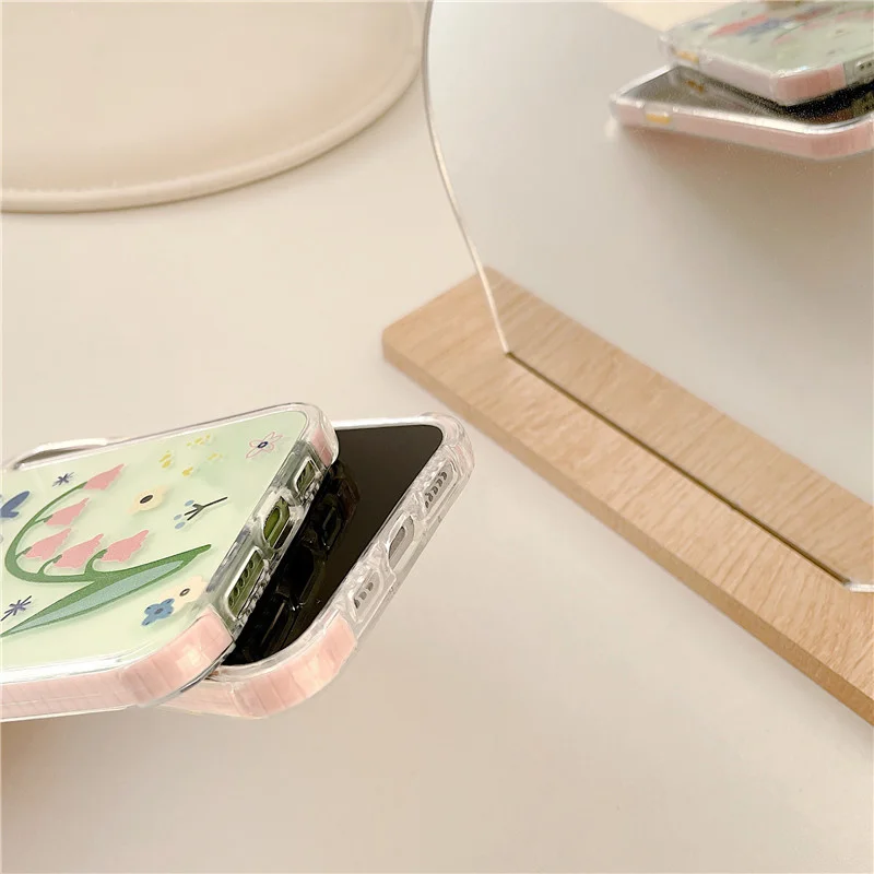 

Transparent Phone Cases For iPhone 12 11 Pro X XR XS Max 7 8 Plus SE 2020 Clear Lantern Flower Floral Soft Silicone Cover Shell