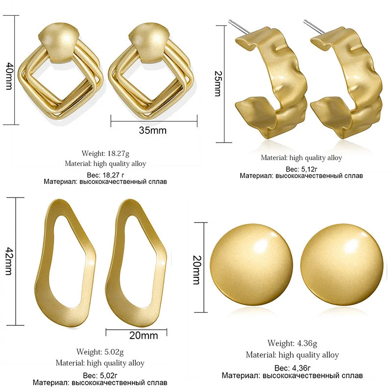 

Bicux New Fashion Statement Earrings 2020 Geometric Matte Gold earrings For Women Hanging Dangle Drop Earrings modern Jewelry