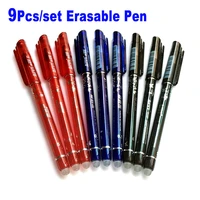 9pcs erasable gel pen set blue black red color ink refill 0 5mm needle tip cartridge school office writing handle accessories