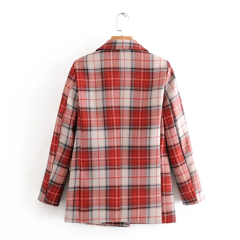 

YNZZU Vintage Plaid Red Blazer Women 2020 Spring Autumn Notched Double Breasted Jackets for Women OL Workwear Suit Sets A1477