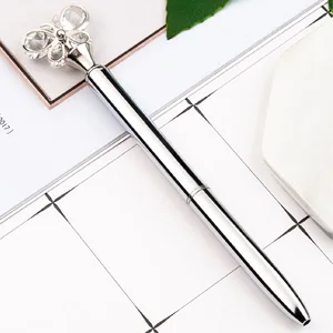 Silver Хрустальная Шариковая Ручка-бабочка, металлическая ручка 0,5 мм, сменная ручка для письма, офисные школьные принадлежности, шариковые ручки для школы, подарок для девочек - Цвет: Silver