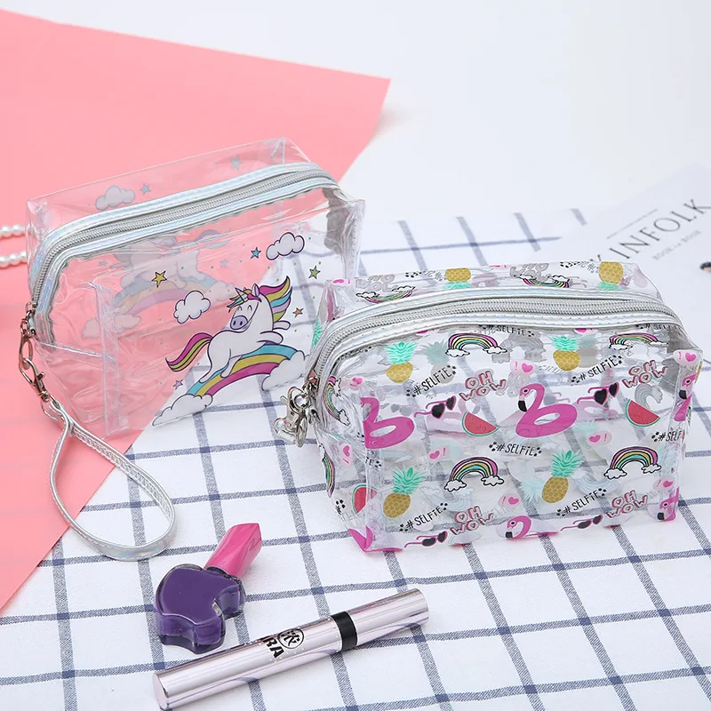 Новые Мультяшные прозрачные косметички ручная прозрачная косметичка с фламинго