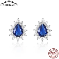 925 sterling silver blue stone cz cubic zircon stud earrings jewelry for women mom shimming wedding jewelry brincos