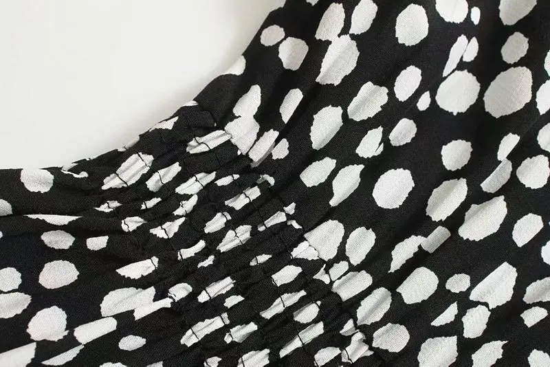 Женское винтажное платье средней длины Повседневное в горошек с эластичной