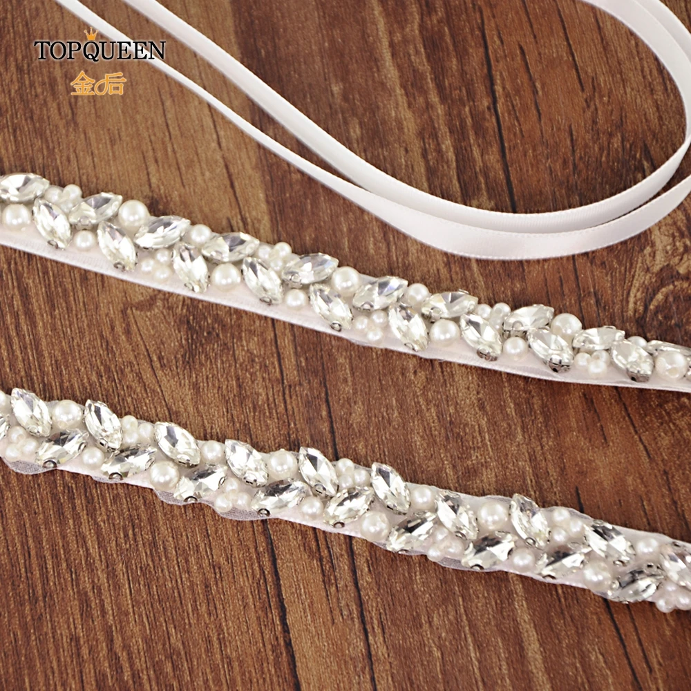 TOPQUEEN S383-S Wedding dress belt pearl Sliver diamond belt luxury rhinestone belt rhinestone trim applique bridal belt