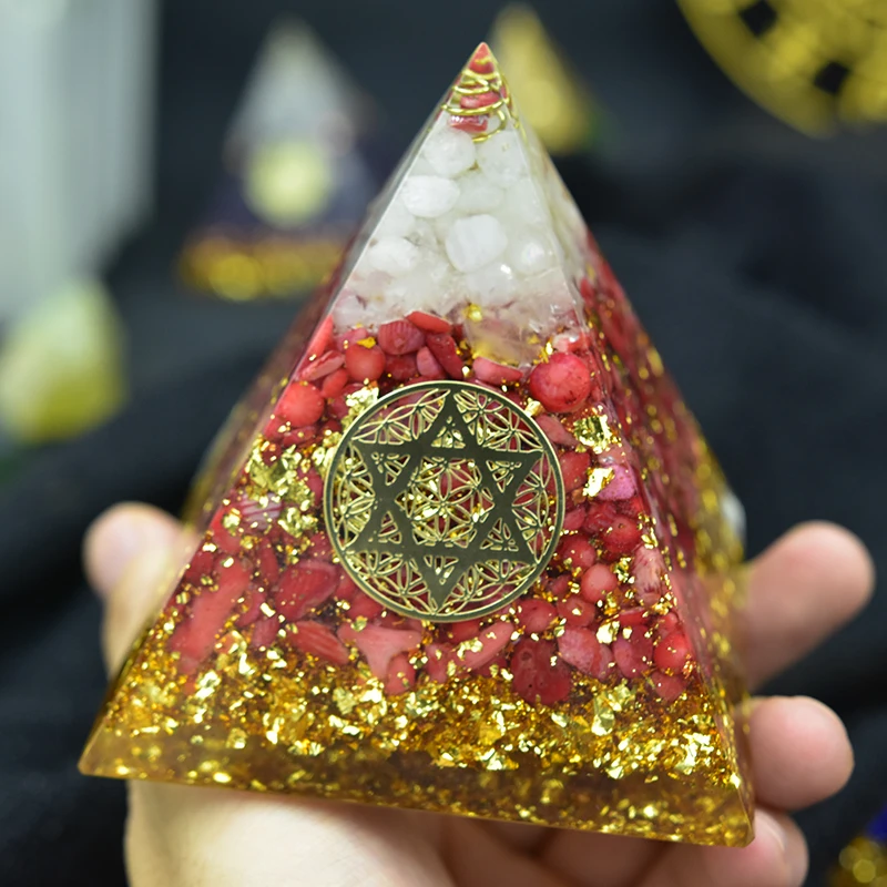 Оргонит Пирамида муладхара искусственный кристалл красный коралловый камень