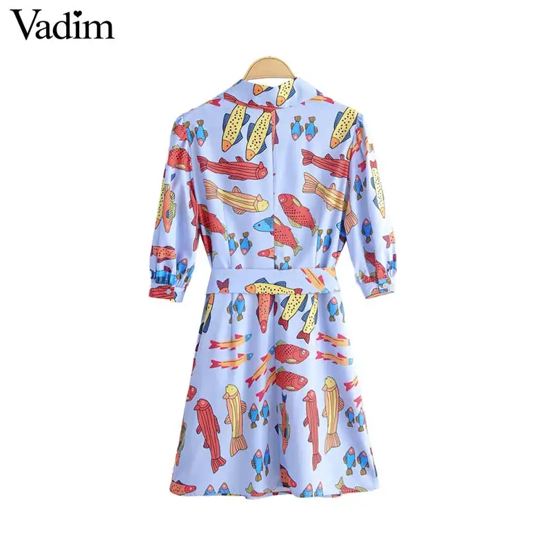 Vadim женское стильное мини платье с животным узором рукав три четверти галстук
