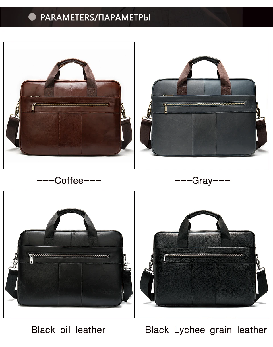 Men's Briefcase Bag Men's Genuine Leather Laptop Bag Business Tote for Document Office Portable Laptop Shoulder Bag