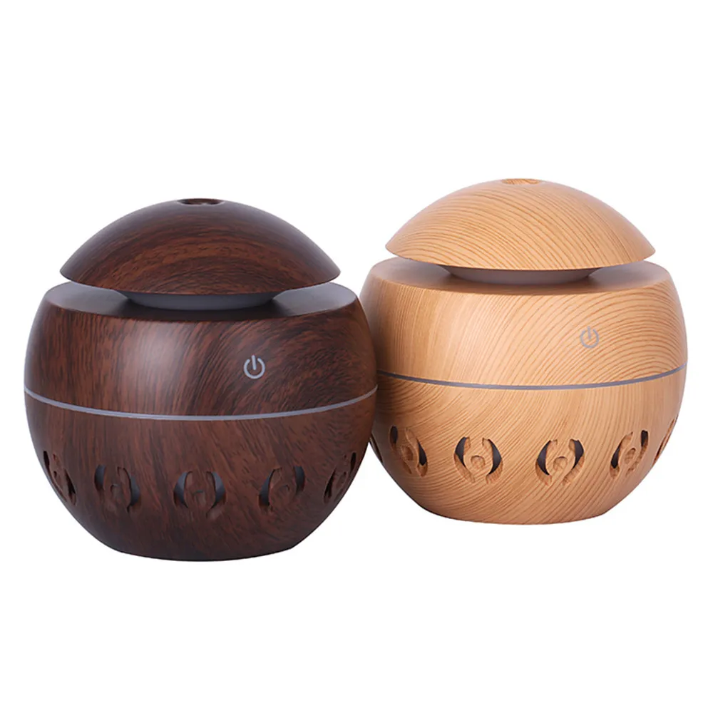 

130ml low power wood grain hollow humidifier, mini aromatherapy machine, with LED night light, warm atmosphere