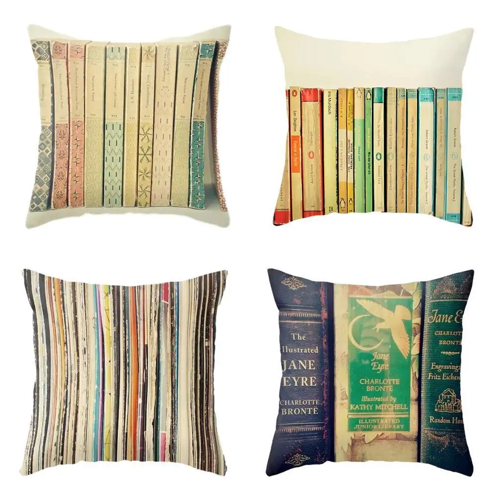 

45*45cm Peach Skin Pillowcase Retro Book Pillowcase Office Car Sofa Cushion Pillow CoverHome Decoration