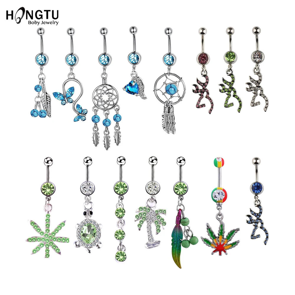 HONGTU 1 шт. с украшением в виде кристаллов пупка кольца живота Пирсинг Бар