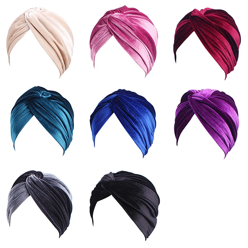 

New Women Stretch Solid Ruffle Turban Hat Scarf Knotted Chemo Beanie Caps Headwrap for Cancer Chemotherapy Hair Loss Accessories