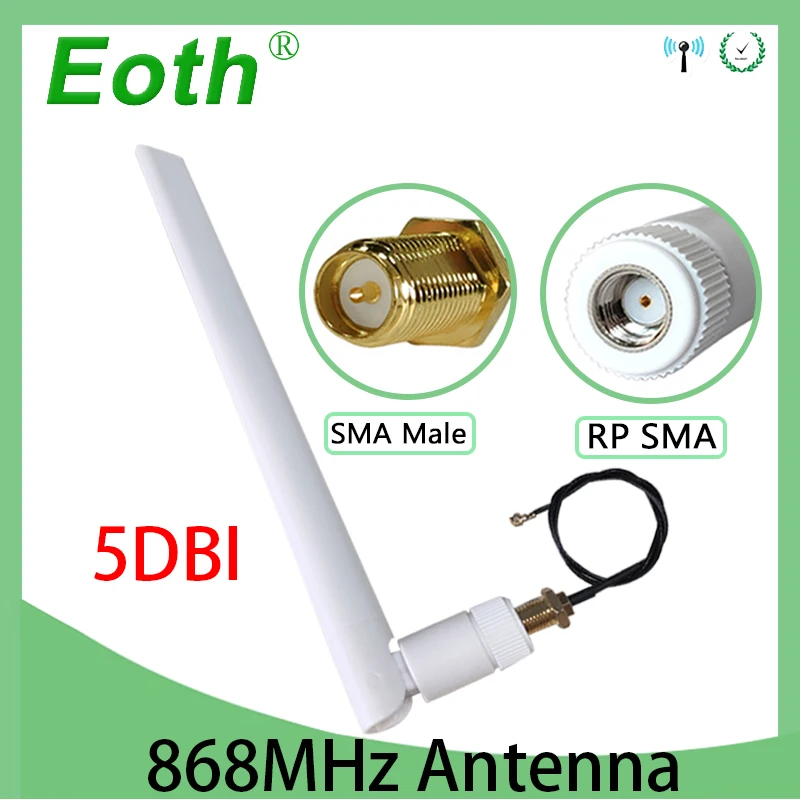 

1 2pcs 868MHz 915MHz Antenna 5dbi High-Gain RP-SMA Male 868MHz 915 IOT antena GSM Antenna + 21cm SMA Male / u.FL Pigtail Cable