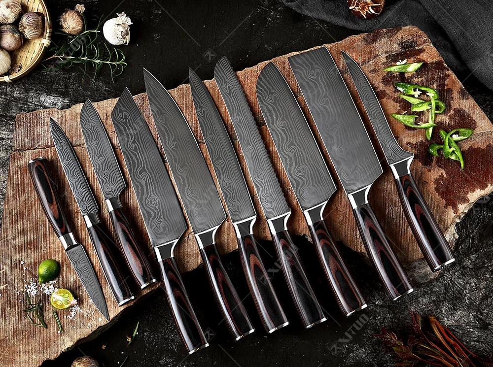 XITUO нож шеф повара из нержавеющей стали 1 10 шт. японский Kiritsuke Santoku лазерный
