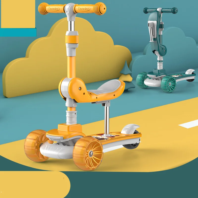 Новый детский скутер с 3 колесами складные ножные скутеры регулируемой высотой