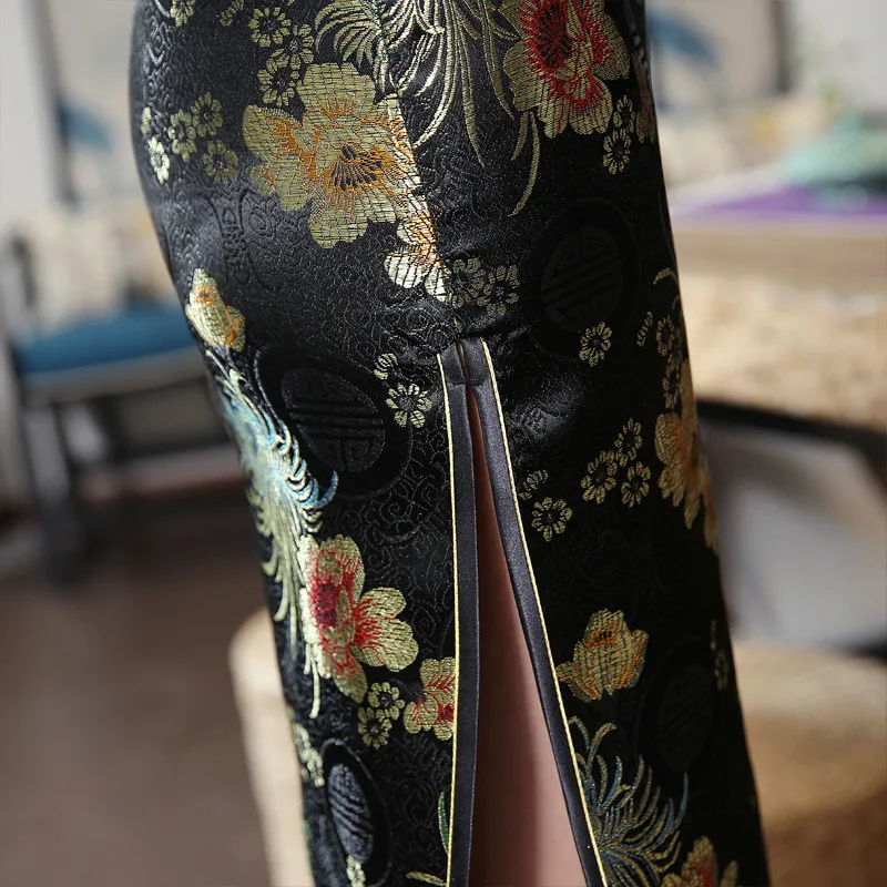 Восточное китайское платье, китайский халат, женское атласное Qipao Vestidos, длинное традиционное платье с цветочным принтом, вечерние платья с воротником-стойкой