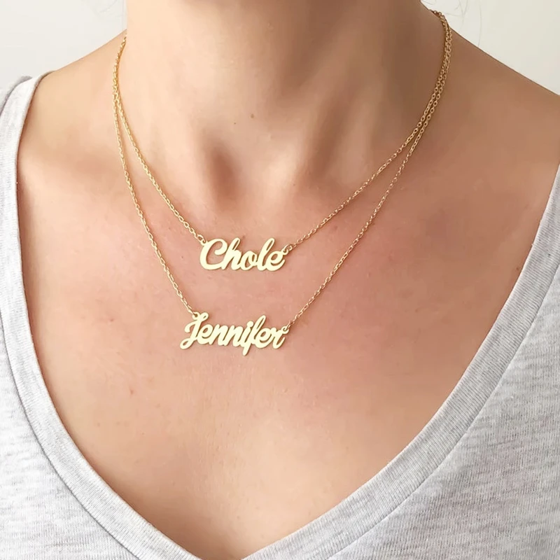 

Custom Double Layered Name Necklaces For Women Fashion Jewelry Personalized Two Name Pendant Necklace Friendship Gifts