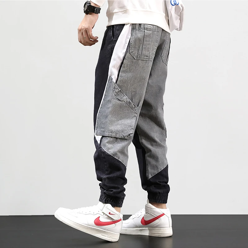 Модная уличная одежда мужские джинсы черный серый цвет свободные сшитые