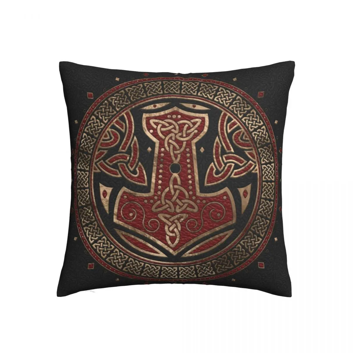 Черно-красная кожаная наволочка Молот Тора для подушки декоративная викингов