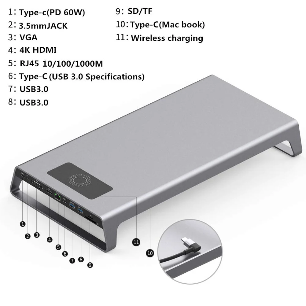 Новинка Алюминиевая Подставка для монитора док станция с USB C концентратором