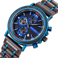 bobo bird sport watches for men blue top brand luxury wood military wrist watch man clock chronograph wristwatch wood gift box