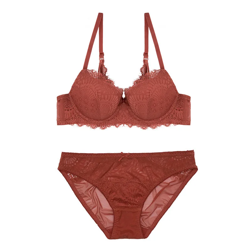 

2021 European and American Lace Sexy Lingerie Ladies Gather Adjustable Beauty Back Breast Milk Plus Size Black Bra Set