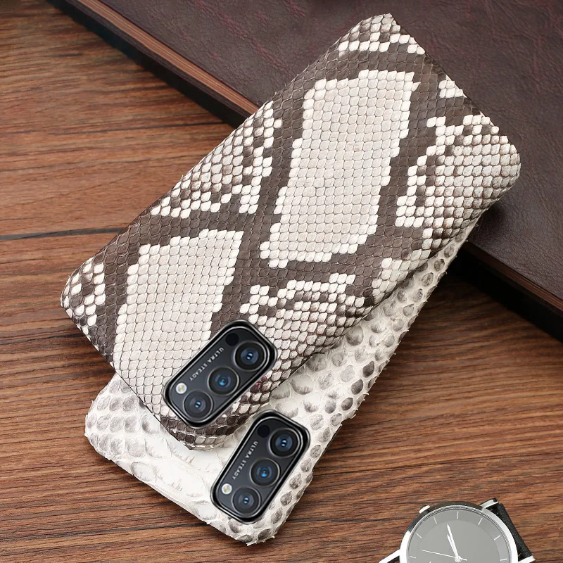 

Leather Phone Case For OPPO Reno5 5 Pro plus Reno 6 Pro plus x60 X60 Pro A9 2020 A11X K3 K5 Natural Python Snake Skin Cover