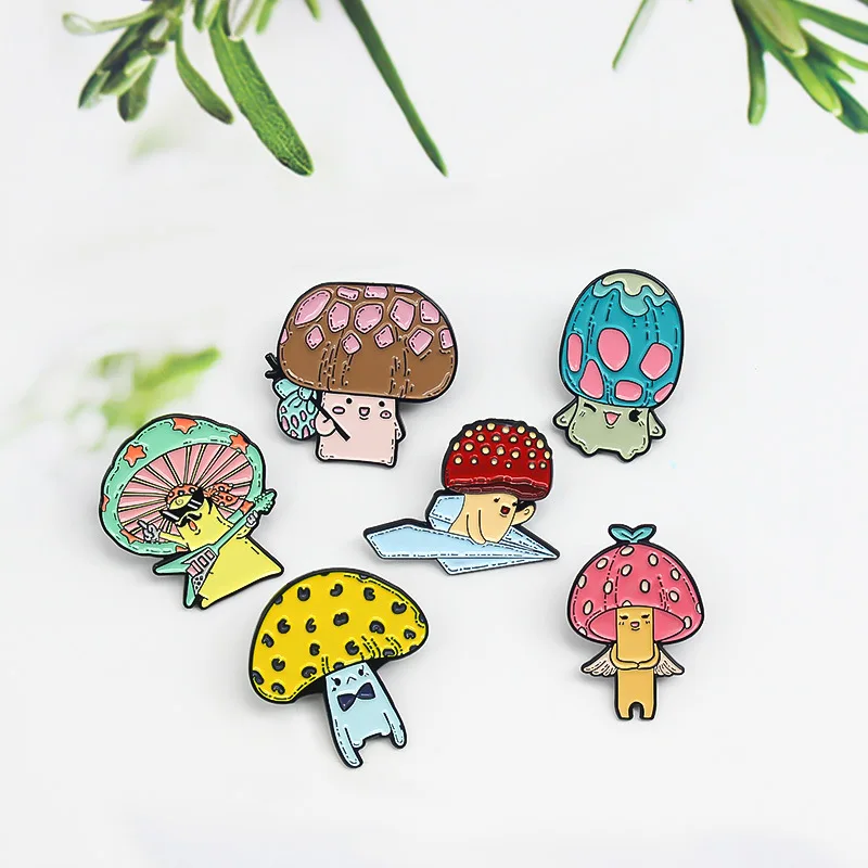 Creative Mushroom Head Cute Angel Badge Guitar Dance Senior Brother Backpack Sitting on Paper Airplane Pathfinder Cartoon Brooch